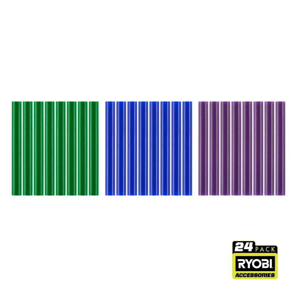 Ryobi 24PC Full Size Color Glue Sticks (Green, Blue, Purple) 1 Ryobi 24PC Full Size Color Glue Sticks (Green, Blue, Purple)