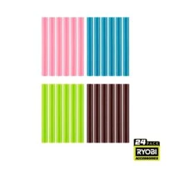 Ryobi 24PC Full Size Color Glue Sticks (Variety)