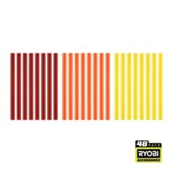 Ryobi 48PC Mini Size Color Glue Sticks (Red, Orange, Yellow)