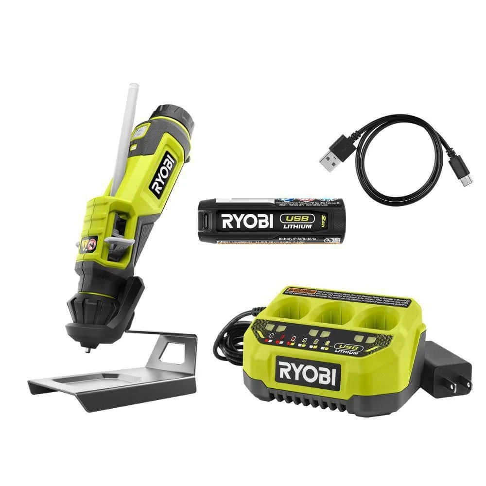 Ryobi USB Lithium Glue Pen Kit With 2.0 Ah USB Lithium Battery, Charging Cable, And USB Lithium 3-Port Charger 1 Ryobi USB Lithium Glue Pen Kit With 2.0 Ah USB Lithium Battery, Charging Cable, And USB Lithium 3-Port Charger