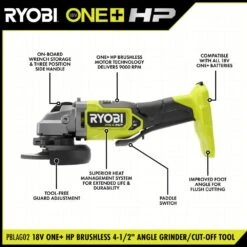 Ryobi ONE+ HP 18V Brushless Cordless 4-1/2 In. Angle Grinder (Tool Only) -Ryobi Store ryobi angle grinders pblag02b 40 1000