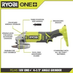 Ryobi ONE+ 18V Cordless 4-1/2 In. Angle Grinder With 2.0 Ah Battery And Charger Kit -Ryobi Store ryobi angle grinders pcl445b psk005 40 1000