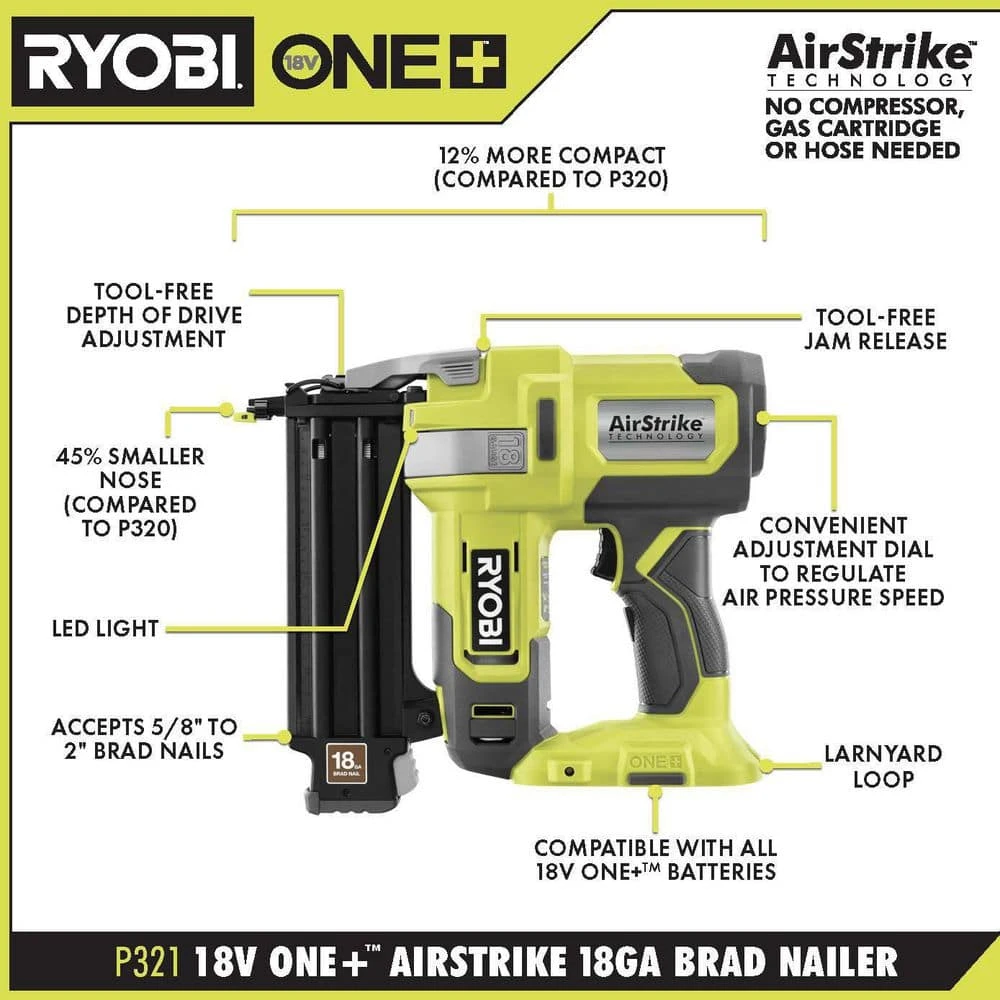 Ryobi ONE+ 18V Cordless 18-Gauge Brad Nailer With 16-Gauge Straight Finish Nailer, 2.0 Ah Battery, And Charger 3 Ryobi ONE+ 18V Cordless 18-Gauge Brad Nailer With 16-Gauge Straight Finish Nailer, 2.0 Ah Battery, And Charger - Image 3