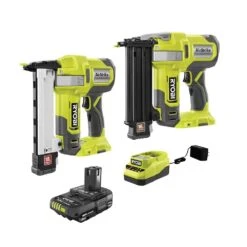 Ryobi ONE+ 18V Cordless 18-Gauge Brad Nailer With 18-Gauge Narrow Crown Stapler, 2.0 Ah Battery, And Charger