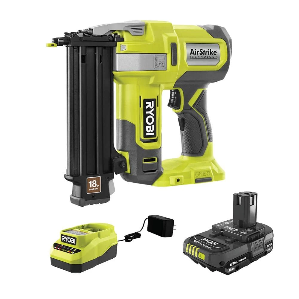 Ryobi ONE+ 18V 18-Gauge Cordless AirStrike Brad Nailer Kit With 2.0 Ah Battery And Charger 1 Ryobi ONE+ 18V 18-Gauge Cordless AirStrike Brad Nailer Kit With 2.0 Ah Battery And Charger