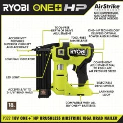 Ryobi ONE+ HP 18V 18GA Brushless Cordless Airstrike Brad Nailer With HP 18V Oscillating Multi-Tool -Ryobi Store ryobi brad nailers p322 pblmt51b 40 1000