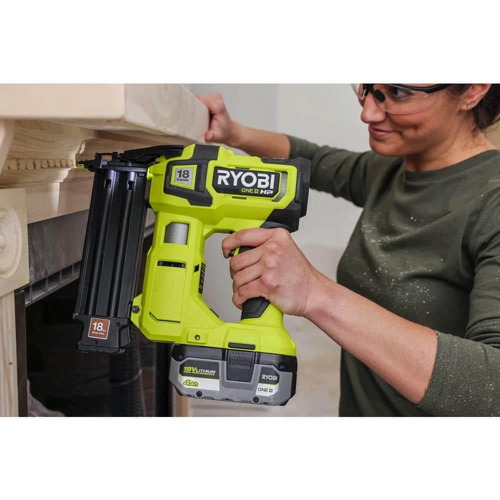 Ryobi ONE+ HP 18V 18-Gauge Brushless Cordless AirStrike Brad Nailer With ONE+ 18V 8.0 Ah HIGH PERFORMANCE Battery (2-Pack) 10 Ryobi ONE+ HP 18V 18-Gauge Brushless Cordless AirStrike Brad Nailer With ONE+ 18V 8.0 Ah HIGH PERFORMANCE Battery (2-Pack) - Image 10