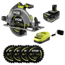 Ryobi ONE+ HP 18V Brushless Cordless 7-1/4 In. Circular Saw Kit With 4.0 Ah Battery, Charger, And (4-Piece) Replacement Blades