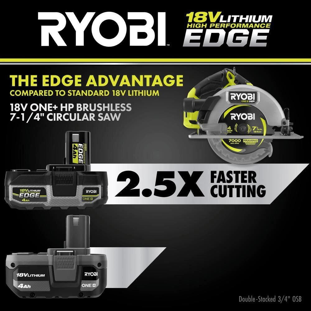 Ryobi ONE+ HP 18V Brushless Cordless 7-1/4 In. Circular Saw With 4.0 Ah HIGH PERFORMANCE EDGE Battery 11 Ryobi ONE+ HP 18V Brushless Cordless 7-1/4 In. Circular Saw With 4.0 Ah HIGH PERFORMANCE EDGE Battery - Image 11