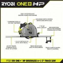 Ryobi ONE+ HP 18V Brushless Cordless 6-1/2 In. Track Saw Kit W/ 4 Ah HP Battery, Charger, & Track Saw Material Clamp (2-Pk) -Ryobi Store ryobi circular saws pts01k a73cl2 40 1000