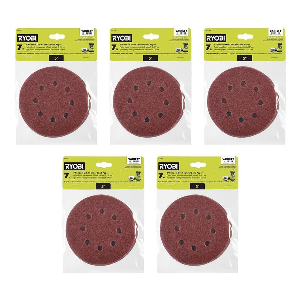 Ryobi 35-Piece 5 In. Random Orbit Sand Paper Assortment Set - 80, 120, And 220 Grit 1 Ryobi 35-Piece 5 In. Random Orbit Sand Paper Assortment Set - 80, 120, And 220 Grit