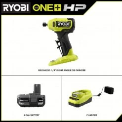 Ryobi ONE+ HP 18V Brushless Cordless Compact 1/4 In. Right Angle Grinder Kit W/(2)4.0Ah Batteries, (1)2.0Ah Battery, Charger -Ryobi Store ryobi die grinders psbdg01k3sb 40 1000