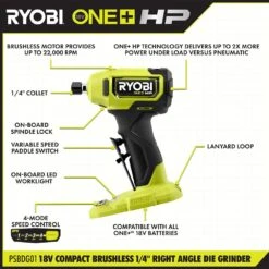 Ryobi ONE+ HP 18V 6.0 Ah Lithium-Ion HIGH PERFORMANCE Battery And Charger Kit W/ ONE+ HP 18V Brushless Right Angle Die Grinder -Ryobi Store ryobi die grinders psk016 psbdg01b 40 1000