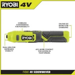 Ryobi 4V Cordless 1/4 In. Screwdriver With Impact Rated Driving Set (40-Piece) -Ryobi Store ryobi electric screwdrivers fvd01k a964001 40 1000