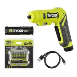 Ryobi USB Lithium Screwdriver Kit With 2.0 Ah USB Lithium Battery, Charging Cable, & 2 In. Diamond Grit Driving Set (12-Piece)
