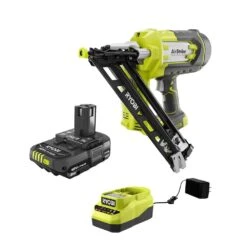 Ryobi ONE+ 18V Cordless AirStrike 15-Gauge Angled Finish Nailer And 2.0 Ah Compact Battery And Charger Starter Kit