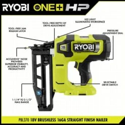 Ryobi ONE+ HP 18V Brushless Cordless 16-Gauge Straight Finish Nailer (Tool Only) -Ryobi Store ryobi finishing nailers pbl370b 40 1000