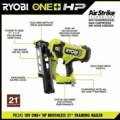 Ryobi ONE+ HP Brushless Cordless 21° Framing Nailer Kit With 4.0 Ah HIGH PERFORMANCE Battery And Charger -Ryobi Store ryobi framing nailers pbl345k 40 1000