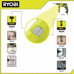 Ryobi 6.2 Amp Corded 5/8 In. Variable Speed Hammer Drill -Ryobi Store ryobi hammer drills d620h 4f 1000