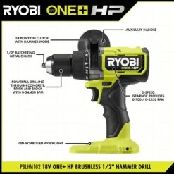 Ryobi ONE+ HP 18V Brushless Cordless 1/2 In. Hammer Drill Kit 4.0 Ah HIGH PERFORMANCE Battery, Charger, And Bag -Ryobi Store ryobi hammer drills pblhm102k1 40 1000