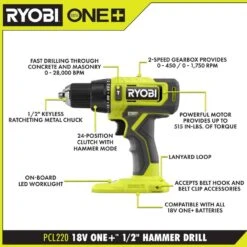 Ryobi ONE+ 18V Cordless 1/2 In. Hammer Drill Kit With 1.5 Ah Battery And Charger -Ryobi Store ryobi hammer drills pcl220k1 40 1000