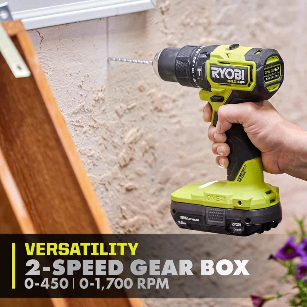 Ryobi ONE+ HP 18V Brushless Cordless Compact 1/2 In. Hammer Drill/Driver (Tool Only) 9 Ryobi ONE+ HP 18V Brushless Cordless Compact 1/2 In. Hammer Drill/Driver (Tool Only) - Image 9