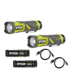 Ryobi 600 Lumens LED USB Lithium Compact Flashlight Kit 3-Mode With Battery And Charging Cable (2-Pack)