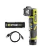 Ryobi USB Lithium Cordless Pivoting 625 Lumens Rechargeable Head Flashlight Kit With 2.0 Ah Battery And Charging Cable