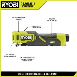 Ryobi USB Lithium LED Compact Flashlight And Cordless High Pressure Portable Inflator Kit W/ (2) Batteries And Charging Cables -Ryobi Store ryobi handheld flashlights fvl54k fvif51k c3 1000