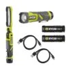 Ryobi USB Lithium Cordless Inspection Flashlight And Compact LED 3-Mode Flashlight Kit With (2) Batteries And Charging Cables