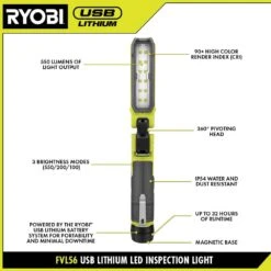 Ryobi USB Lithium Cordless Inspection Flashlight And Pivoting Head Flashlight Kit With (2) Batteries And Charging Cables -Ryobi Store ryobi handheld flashlights fvl56k fvl54k 40 1000
