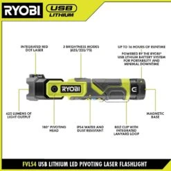 Ryobi USB Lithium Cordless Inspection Flashlight And Pivoting Head Flashlight Kit With (2) Batteries And Charging Cables -Ryobi Store ryobi handheld flashlights fvl56k fvl54k c3 1000