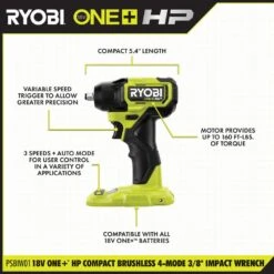 Ryobi ONE+ HP 18V Brushless Cordless Compact 3/8 In. Impact Wrench Kit With 1.5 Ah Battery And 18V Charger 15 Ryobi ONE+ HP 18V Brushless Cordless Compact 3/8 In. Impact Wrench Kit With 1.5 Ah Battery And 18V Charger -Ryobi Store ryobi impact wrenches psbiw01k a0 1000