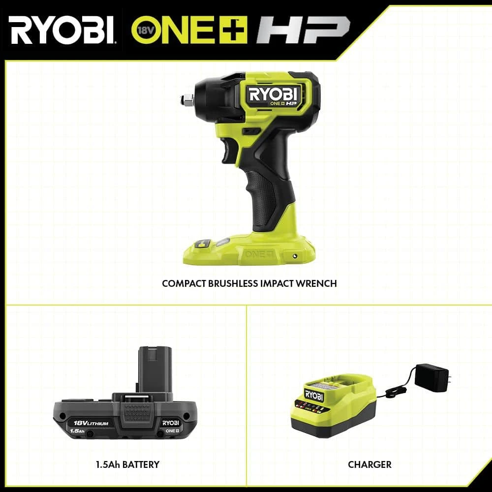 Ryobi ONE+ HP 18V Brushless Cordless Compact 3/8 In. Impact Wrench Kit With 1.5 Ah Battery And 18V Charger 2 Ryobi ONE+ HP 18V Brushless Cordless Compact 3/8 In. Impact Wrench Kit With 1.5 Ah Battery And 18V Charger - Image 2