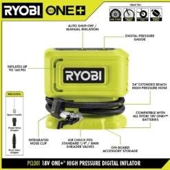Ryobi ONE+ 18V Cordless High Pressure Inflator With High Volume Inflator, 4.0 And 2.0 Ah Batteries, And Charger 15 Ryobi ONE+ 18V Cordless High Pressure Inflator With High Volume Inflator, 4.0 And 2.0 Ah Batteries, And Charger -Ryobi Store ryobi inflators pcl001b psk106sb pcl016b 40 1000