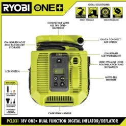 Ryobi ONE+ 18V Dual Function Inflator Kit With 2.0Ah Battery And Charger -Ryobi Store ryobi inflators pcl031k1 40 1000