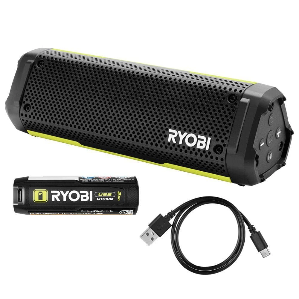 Ryobi USB Lithium Cordless Bluetooth Charging Speaker Kit With 2.0 Ah Battery And Charging Cable 1 Ryobi USB Lithium Cordless Bluetooth Charging Speaker Kit With 2.0 Ah Battery And Charging Cable