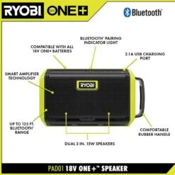 Ryobi ONE+ 18V Speaker With Bluetooth Wireless Technology (Tool Only) -Ryobi Store ryobi jobsite audio pad01b 40 1000