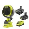 Ryobi ONE+ 18V Lithium-Ion 4.0 Ah Battery, 2.0 Ah Battery, And Charger Kit With ONE+ Cordless VERSE Clamp Speaker