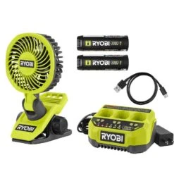 Ryobi USB Lithium Clamp Fan Kit With 2.0 Ah USB Lithium Battery, Charging Cable, 3 Ah Battery, And USB Lithium 3-Port Charger