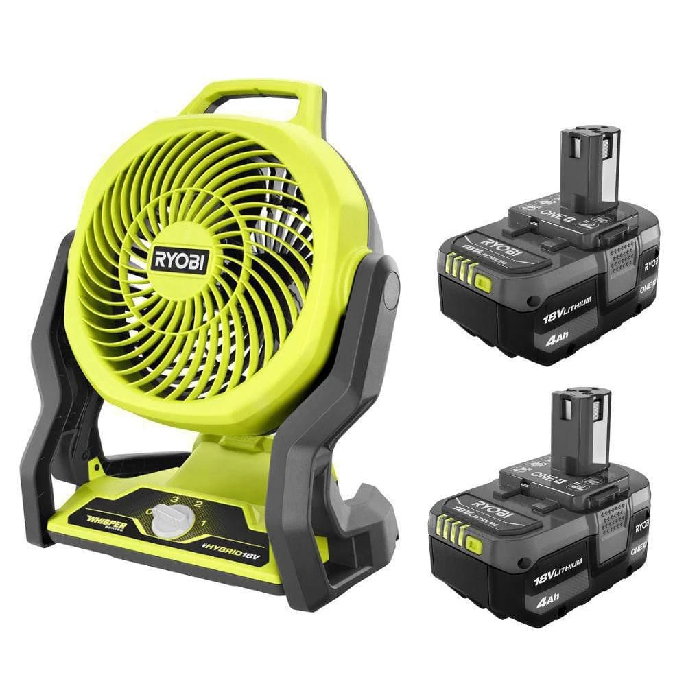 Ryobi ONE+ 18V Lithium-Ion 4.0 Ah Battery (2-Pack) With FREE 18V ONE+ Cordless Hybrid WHISPER SERIES 7 1/2 In. Fan 1 Ryobi ONE+ 18V Lithium-Ion 4.0 Ah Battery (2-Pack) With FREE 18V ONE+ Cordless Hybrid WHISPER SERIES 7 1/2 In. Fan