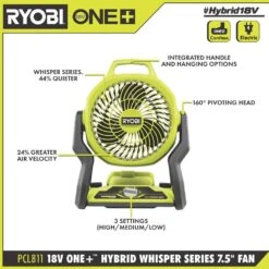 Ryobi ONE+ 18V Cordless Hybrid WHISPER SERIES 7-1/2 In. Fan With 2.0 Ah Battery And Charger Kit -Ryobi Store ryobi jobsite fans pcl811b psk005 40 1000