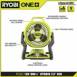 Ryobi ONE+ 18V Cordless Hybrid WHISPER SERIES 7-1/2 In. Fan Kit With 2.0 Ah Battery And Charger 15 Ryobi ONE+ 18V Cordless Hybrid WHISPER SERIES 7-1/2 In. Fan Kit With 2.0 Ah Battery And Charger -Ryobi Store ryobi jobsite fans pcl811k 40 1000