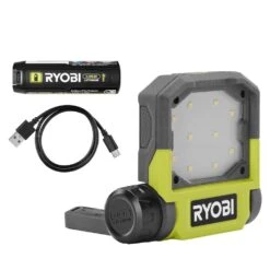 Ryobi USB Lithium Cordless Pivoting LED 3-Mode Flip Light Kit With 2.0 Ah Battery And Charging Cable