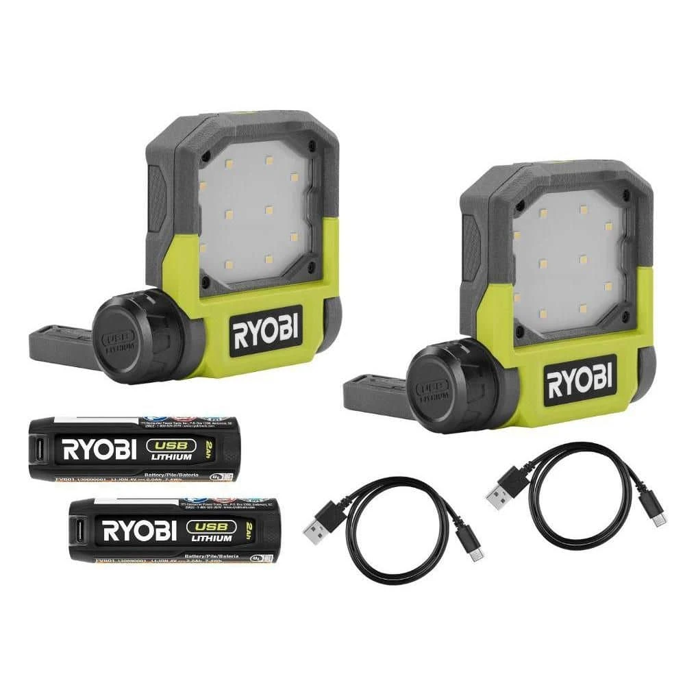 Ryobi 500 Lumens LED USB Lithium Pivoting Flip Light Kit 3-Mode With Battery And Charging Cable (2-Pack) 1 Ryobi 500 Lumens LED USB Lithium Pivoting Flip Light Kit 3-Mode With Battery And Charging Cable (2-Pack)