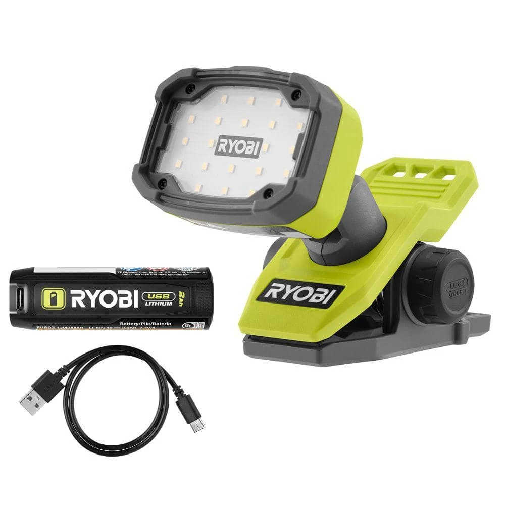 Ryobi USB Lithium Cordless Magnetic Clamp Light Kit With 2.0 Ah Battery And Charging Cable 1 Ryobi USB Lithium Cordless Magnetic Clamp Light Kit With 2.0 Ah Battery And Charging Cable