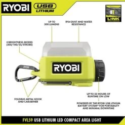 Ryobi USB Lithium Compact Cordless Area Light Kit With 2.0 Ah USB Battery, Charging Cable, And USB Lithium 2.0 Ah Battery -Ryobi Store ryobi jobsite lighting fvl59k fvb02 40 1000