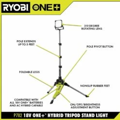 Ryobi ONE+ 18V Cordless Hybrid LED Tripod Stand Light (Tool Only) -Ryobi Store ryobi jobsite lighting p782 40 1000