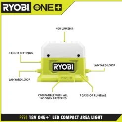 Ryobi ONE+ 18V Cordless Compact Area Light (Tool Only) -Ryobi Store ryobi jobsite lighting p796b 1d 1000