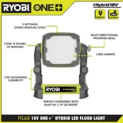 Ryobi ONE+ 18V Cordless Hybrid LED Flood Light (Tool Only) -Ryobi Store ryobi jobsite lighting pcl630b 40 1000